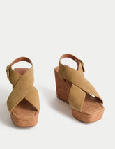 Suede Crossover Wedge Sandals - Honesty Sales
