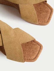 Suede Crossover Wedge Sandals - Honesty Sales