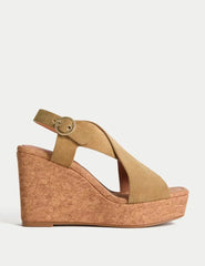 Suede Crossover Wedge Sandals - Honesty Sales