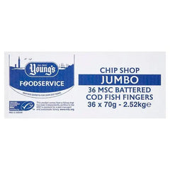 Youngs Chip Shop Jumbo MSC Battered Cod Fish Fingers 36 x 70g (2.52kg) - Honesty Sales