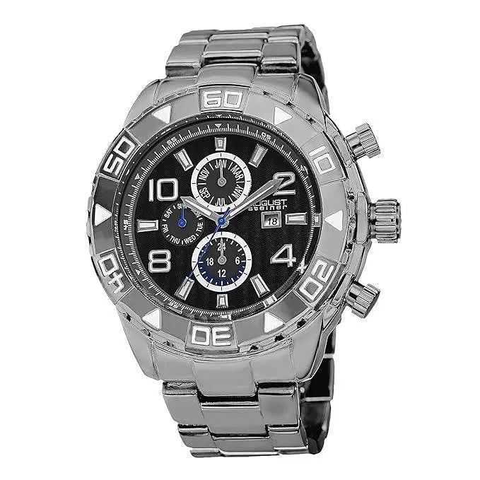 August Steiner Mens AS8130BK Black Multifunction Swiss Quartz Watch with Black Dial and Black Gold Bracelet - Honesty Sales