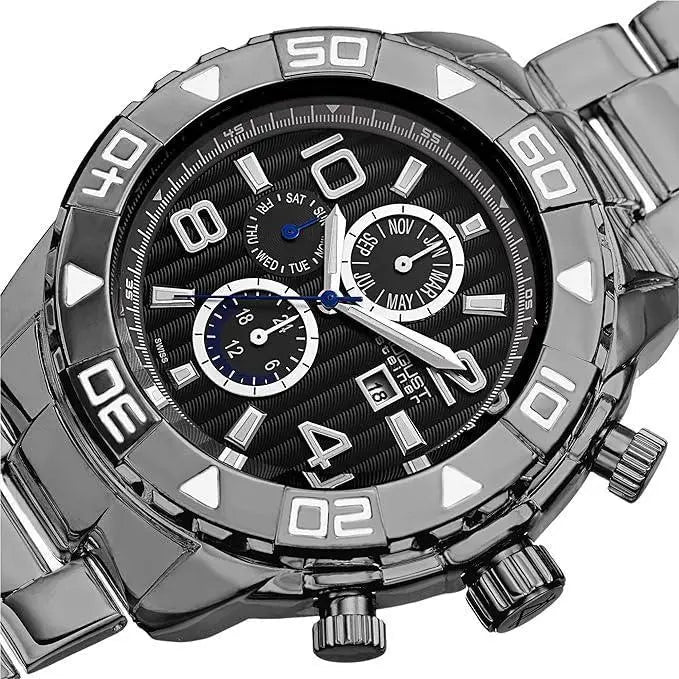 August Steiner Mens AS8130BK Black Multifunction Swiss Quartz Watch with Black Dial and Black Gold Bracelet - Honesty Sales