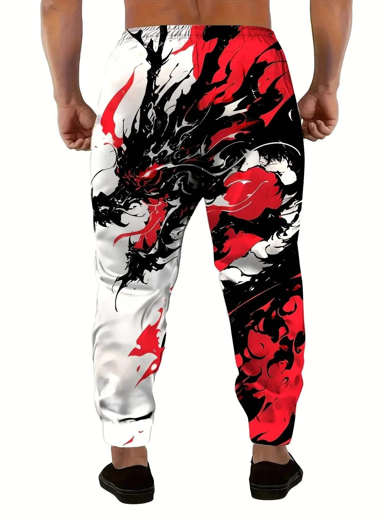 Autumn Men's New Chinese Loong Printed Soft and Comfortable Drawstring Pants Outdoor Urban High Street Pants - Honesty Sales
