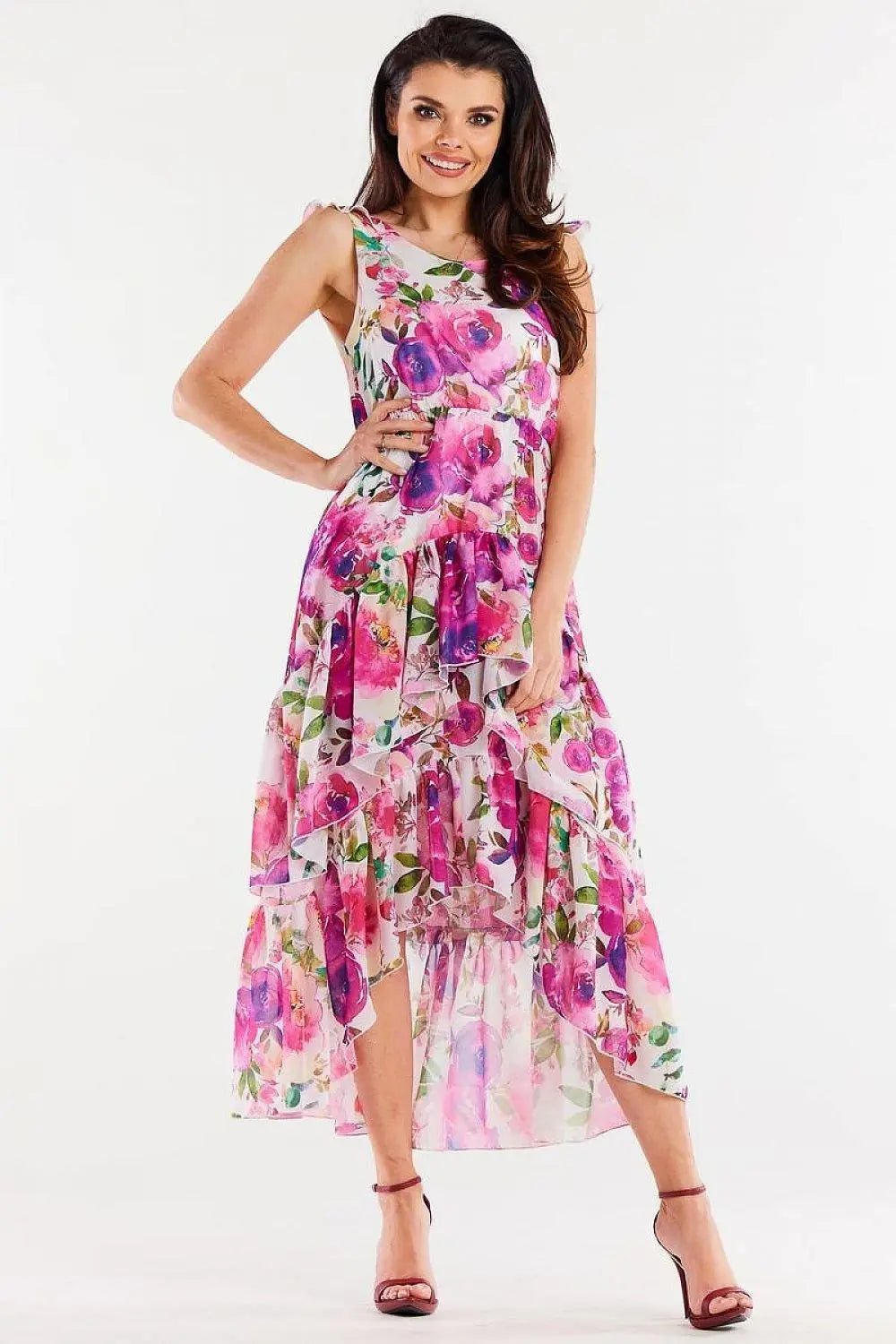 awama chiffon daydress with elastic lining, decorated at the bottom with two ruffles, - Honesty Sales