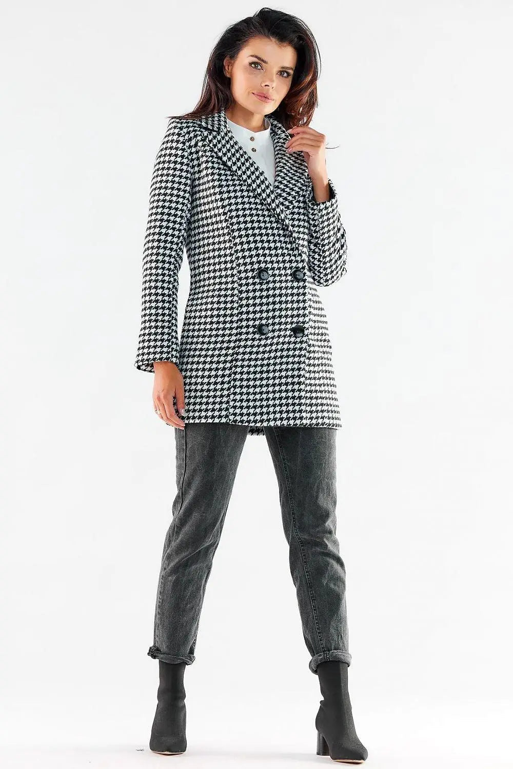 Awama large black buttons double-breasted coat - Honesty Sales