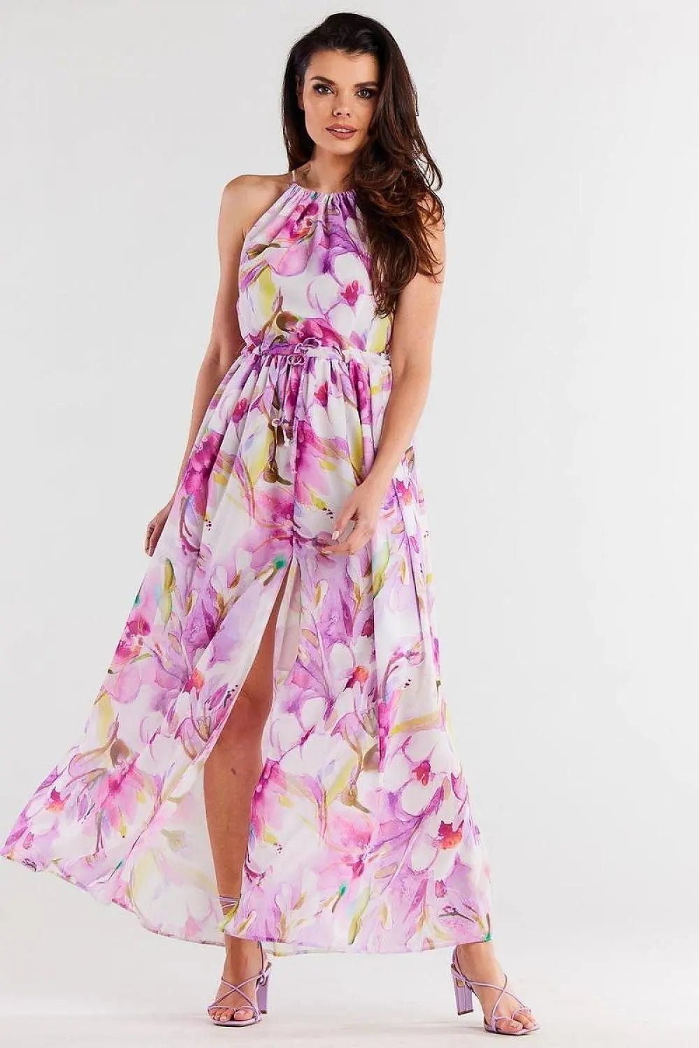 awama long chiffon daydress with elastic lining and thin straps tied at the back - Honesty Sales