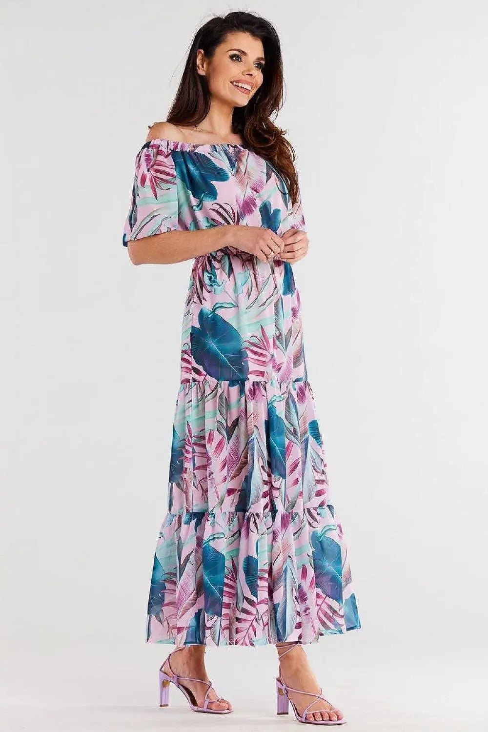 awama long chiffon dress with elastic lining - Honesty Sales