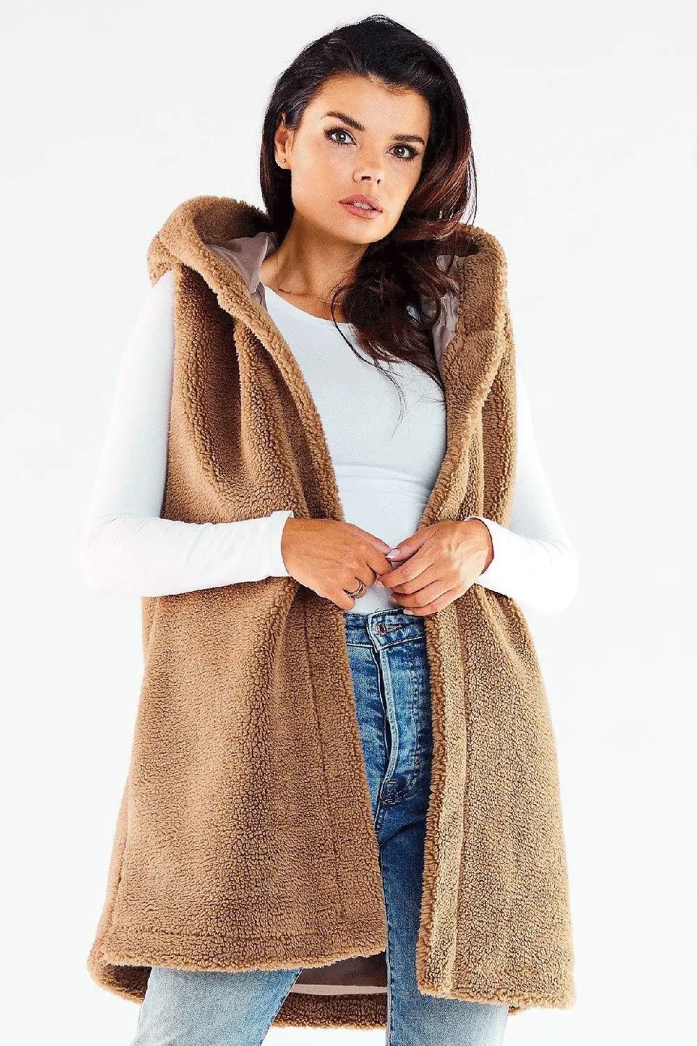awama pleasant material warm hooded vest with pockets - Honesty Sales