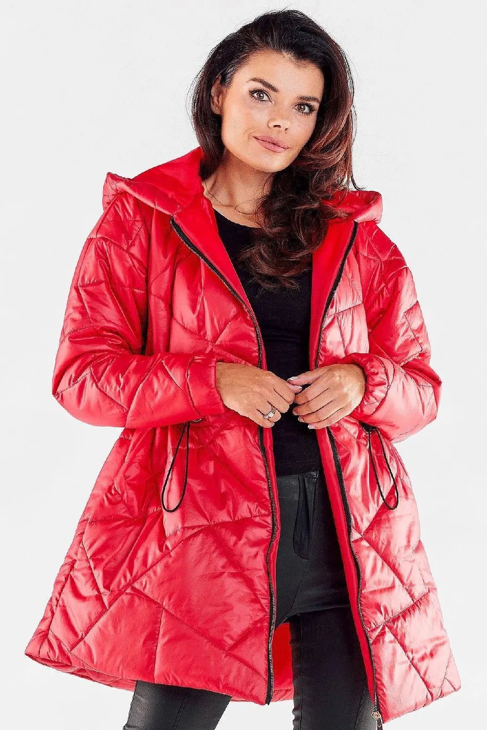 Awama zippered quilted jacket with hood - Honesty Sales