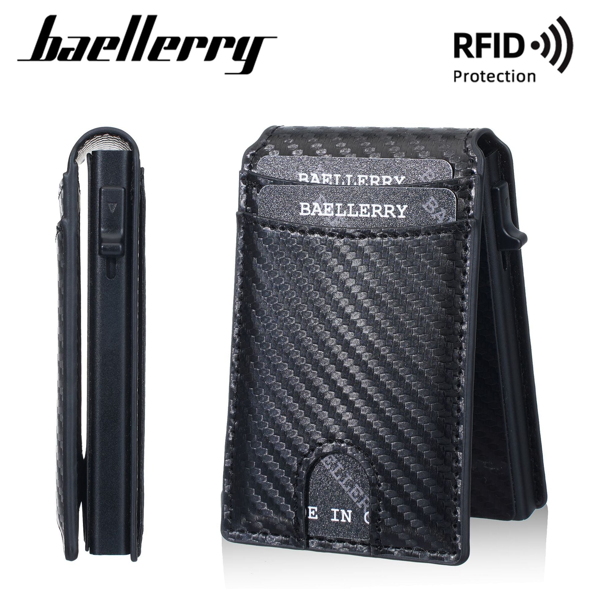 Baellerry Magnetic Pop - Up Card Case – Men’s Slim RFID Carbon Fiber & Faux Leather Wallet, Multi - Card Holder (450pcs) - Honesty Sales