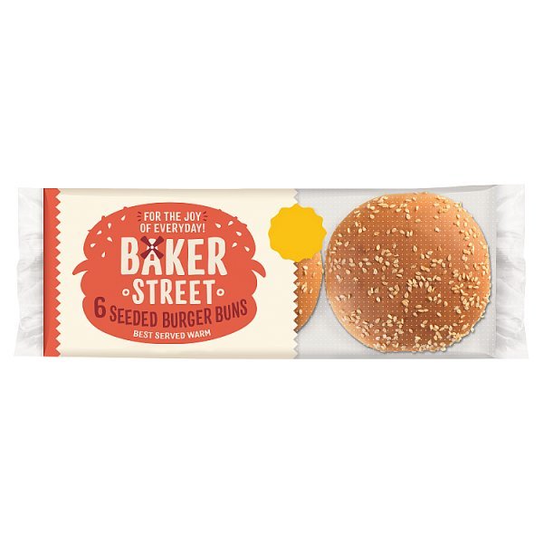 Baker Street 6 Pre-Sliced Seeded Burger Buns (1 x 6s) - Honesty Sales