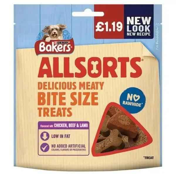 Bakers Allsorts Delicious Bite Size Treats Flavoured with Chicken, Beef & Lamb 98 (Case of 6) - Honesty Sales