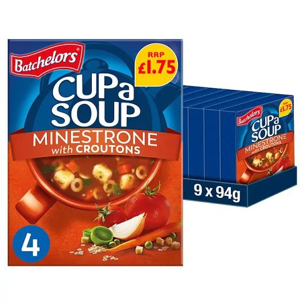 Batchelors Cup a Soup Minestrone with Croutons 4 Instant Soup Sachets 94g (Case of 9) - Honesty Sales