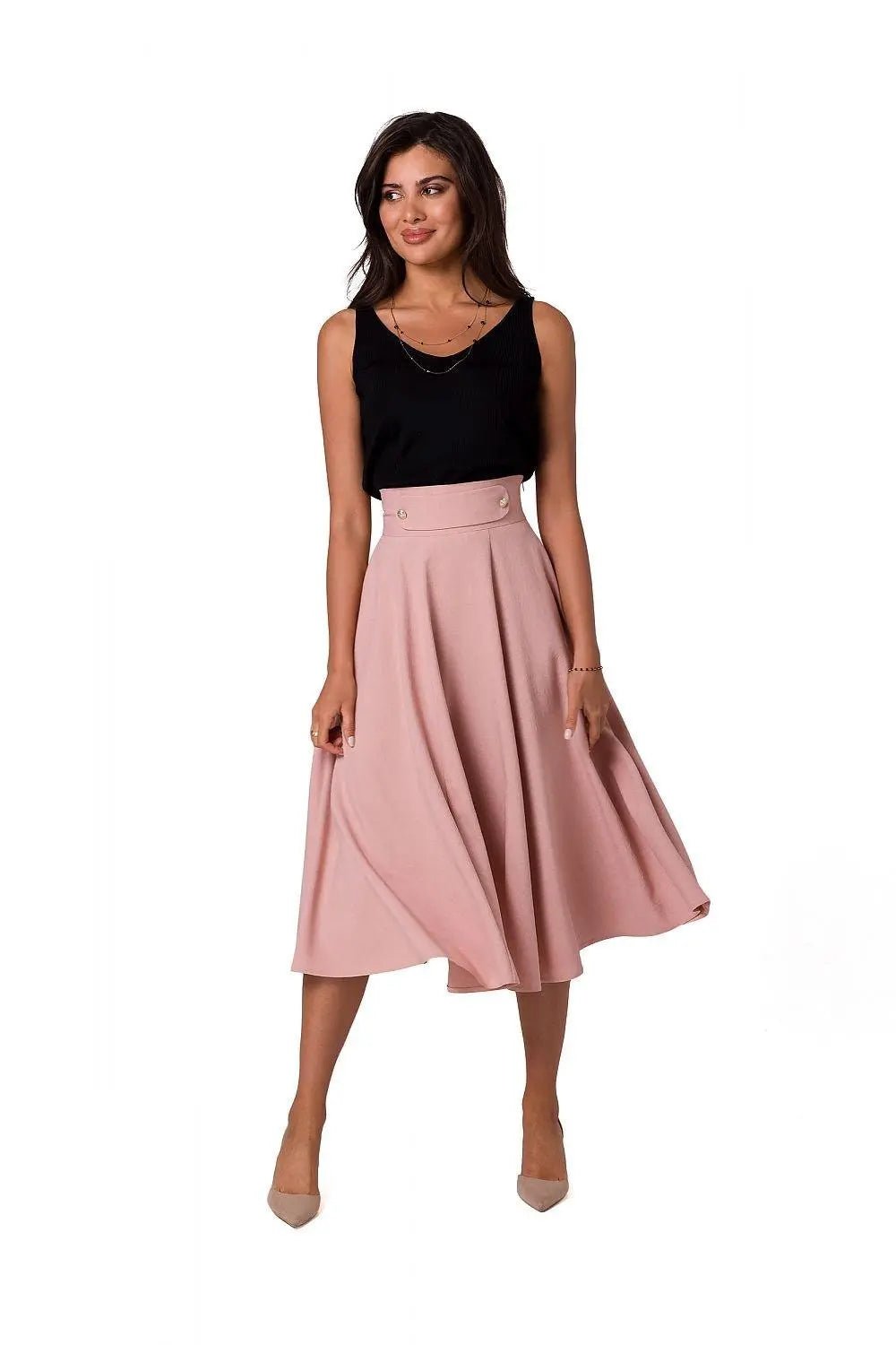 BeWear high waist and decorative buttons midi skirt - Honesty Sales