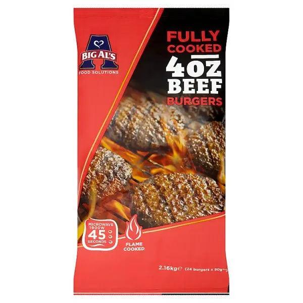 Big Al's Fully Cooked 4oz Beef Burgers 24 x 90g (2.16kg) - Honesty Sales