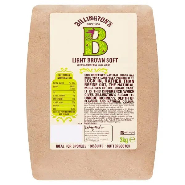 Billington's Light Brown Soft Natural Unrefined Cane Sugar 3kg - Honesty Sales