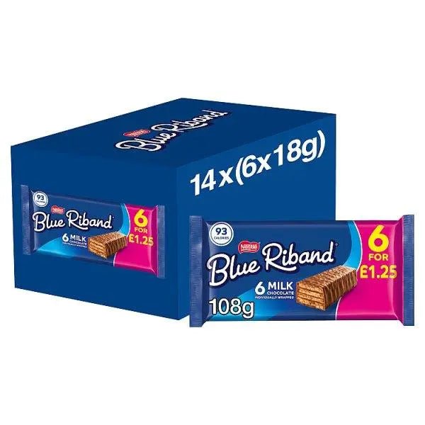 Blue Riband Milk Chocolate Wafer Biscuit Bar 6 Pack Multipack 108g (Case of 14) - Honesty Sales