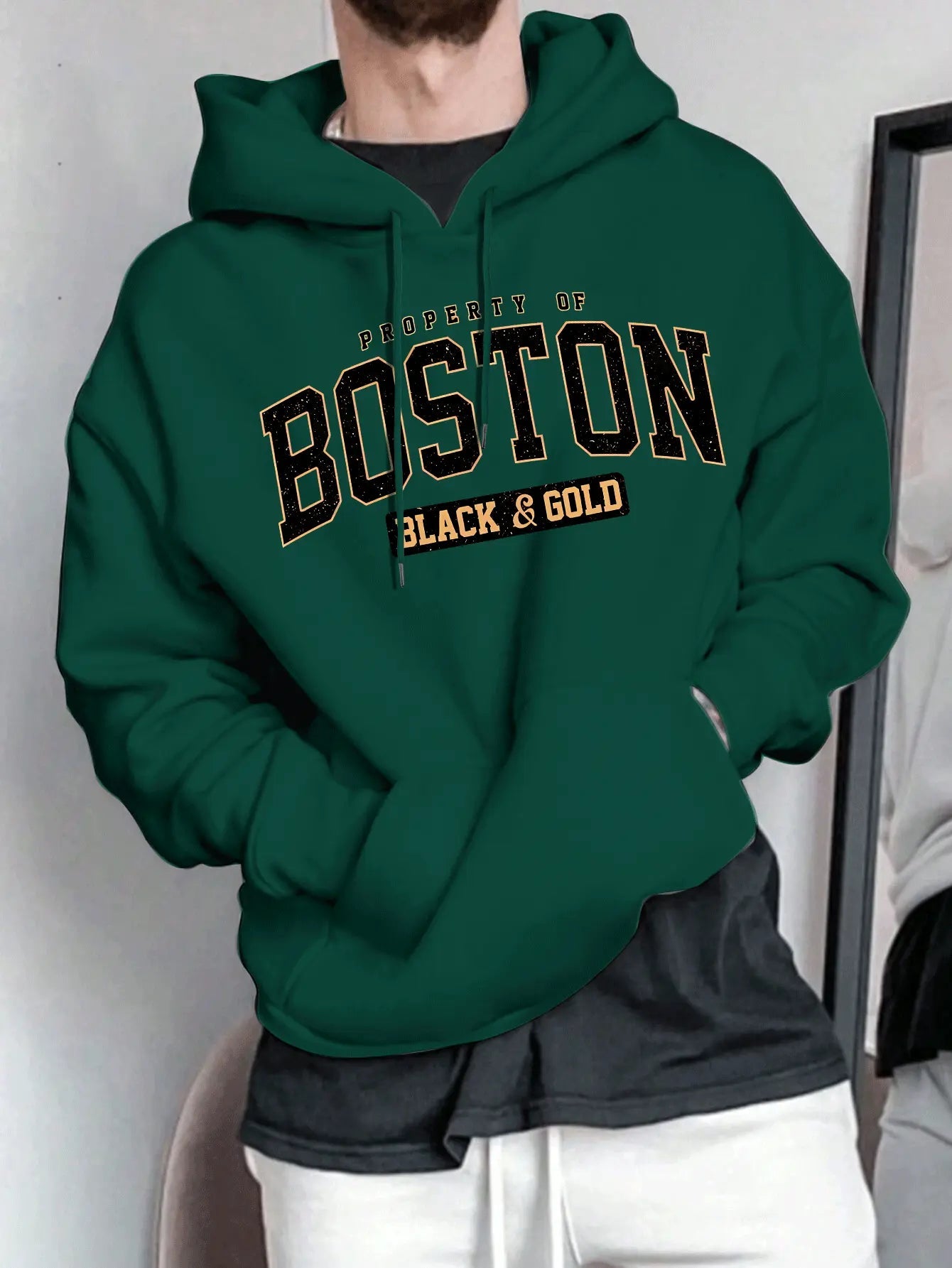 Boston Letter Print Men's Fashion Style Hooded Sweatshirt - Honesty Sales
