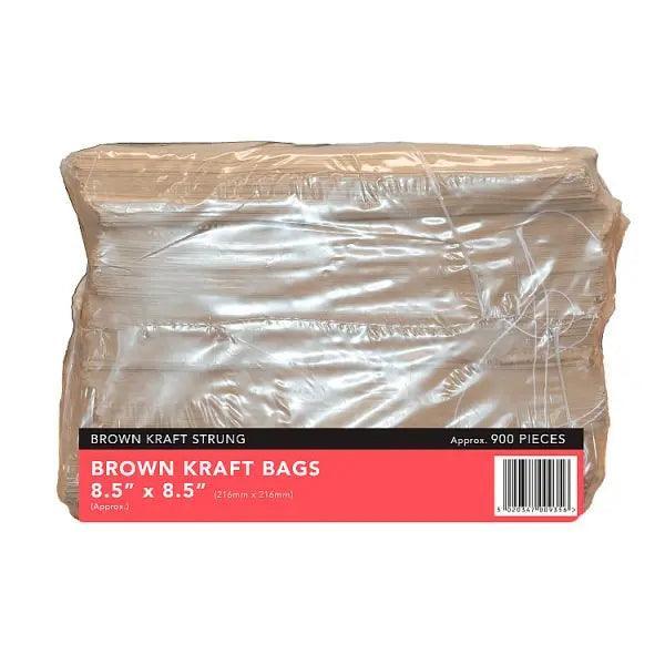 Brown Kraft Flat Bags Strung 8.5" x 8.5" - Honesty Sales