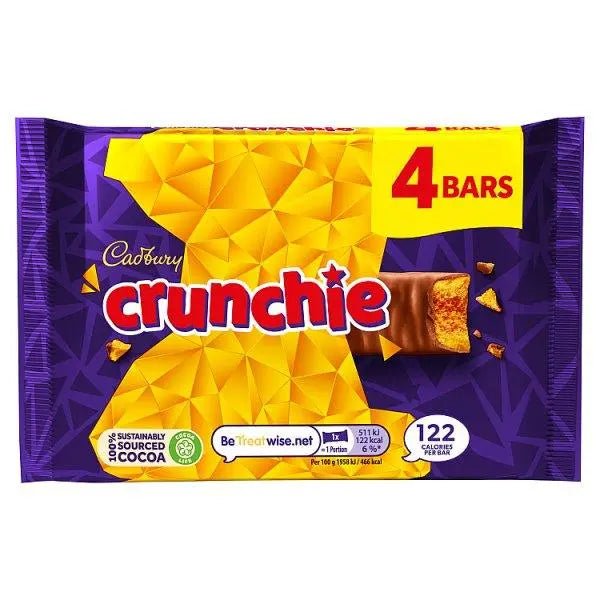 Cadbury Crunchie Chocolate Bar 4 Pack Multipack, 104.4g (Case of 10) - Honesty Sales