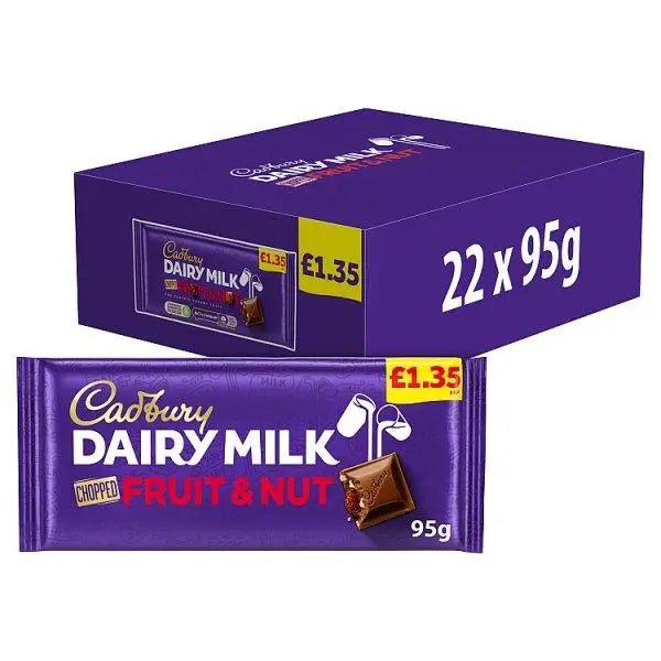 Cadbury Dairy Milk Fruit and Nut Chocolate Bar 95g (Case of 22) - Honesty Sales