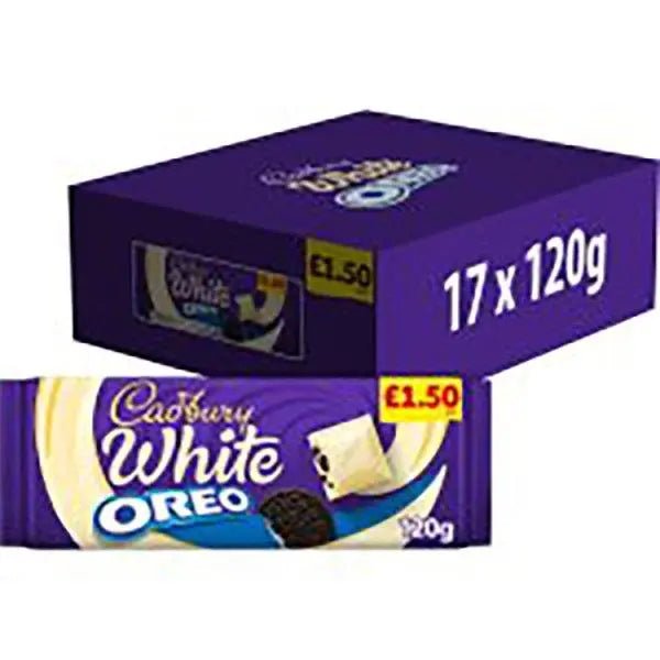Cadbury Oreo White Chocolate Bar 120g (Case of 17) - Honesty Sales