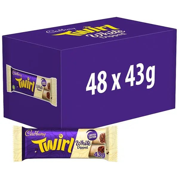 Cadbury Twirl White Dipped Chocolate Bar 43g (Case of 48) - Honesty Sales