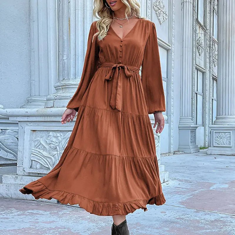 Casual Long Sleeve Solid Color Dress Draping Effect - Honesty Sales