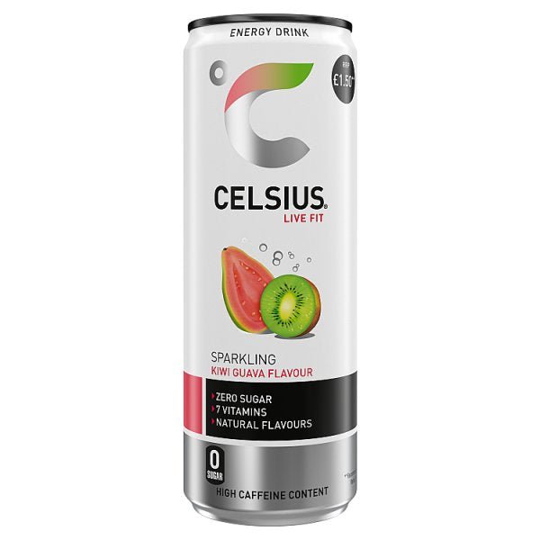 Celsius Energy Drink, Sparkling Kiwi Guava 355ml PMP £1.50 (12 x 355ml) - Honesty Sales