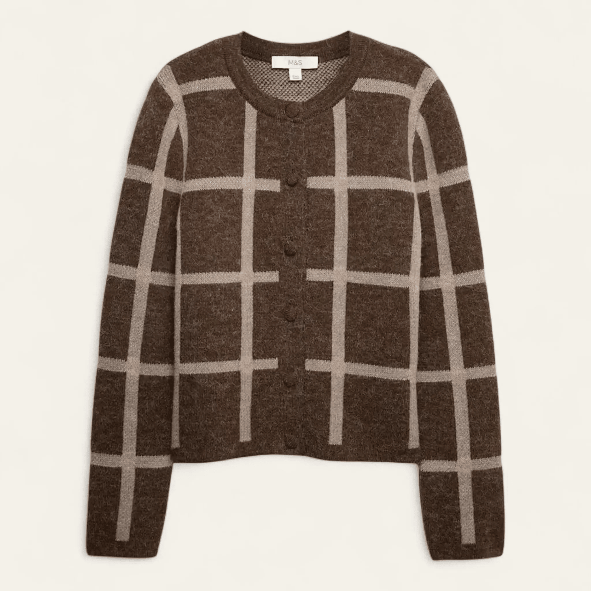 Checked Crew Neck Cardigan With Wool - Honesty Sales