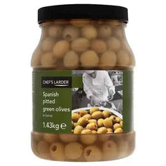 Chef's Larder Spanish Pitted Green Olives in Brine 1.43kg - Honesty Sales