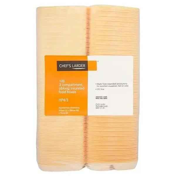 Chefs Larder 100 3 Compartment Oblong Insulated Food Boxes HP4-3 - Honesty Sales