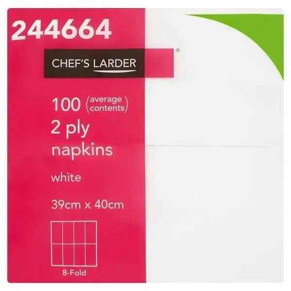 Chefs Larder 100 Napkins White 2 Ply - Honesty Sales
