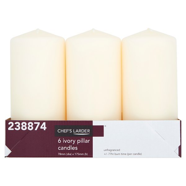 Chef's Larder 6 Ivory Pillar Candles 78mm x 175mm - Honesty Sales
