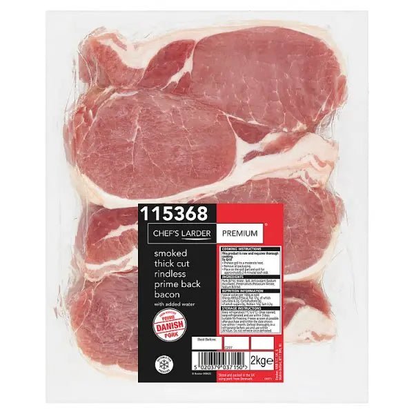 Chef's Larder Premium Smoked Thick Cut Rindless Prime Back Bacon 2kg - Honesty Sales