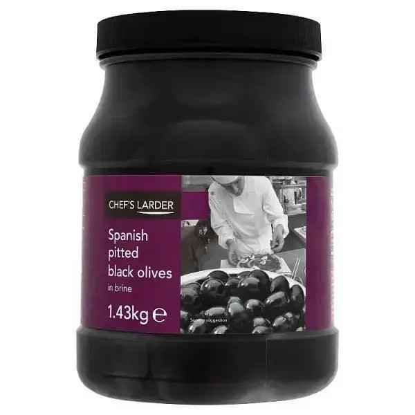 Chef's Larder Spanish Pitted Black Olives in Brine 1.43kg - Honesty Sales