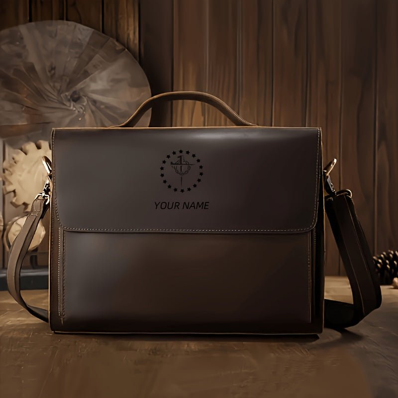 Christian Men’s Engraved Monogram Laptop Bag – PU Leather Briefcase/Messenger with Adjustable Padded Strap - Honesty Sales