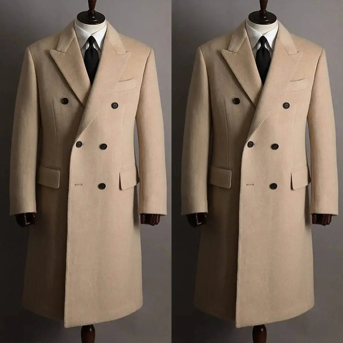 Classic Wool Blend Overcoat for Men Autumn and Winter Boutique Woolen Long Coat Double Breasted Formal Outwear Winter Jacket - Honesty Sales