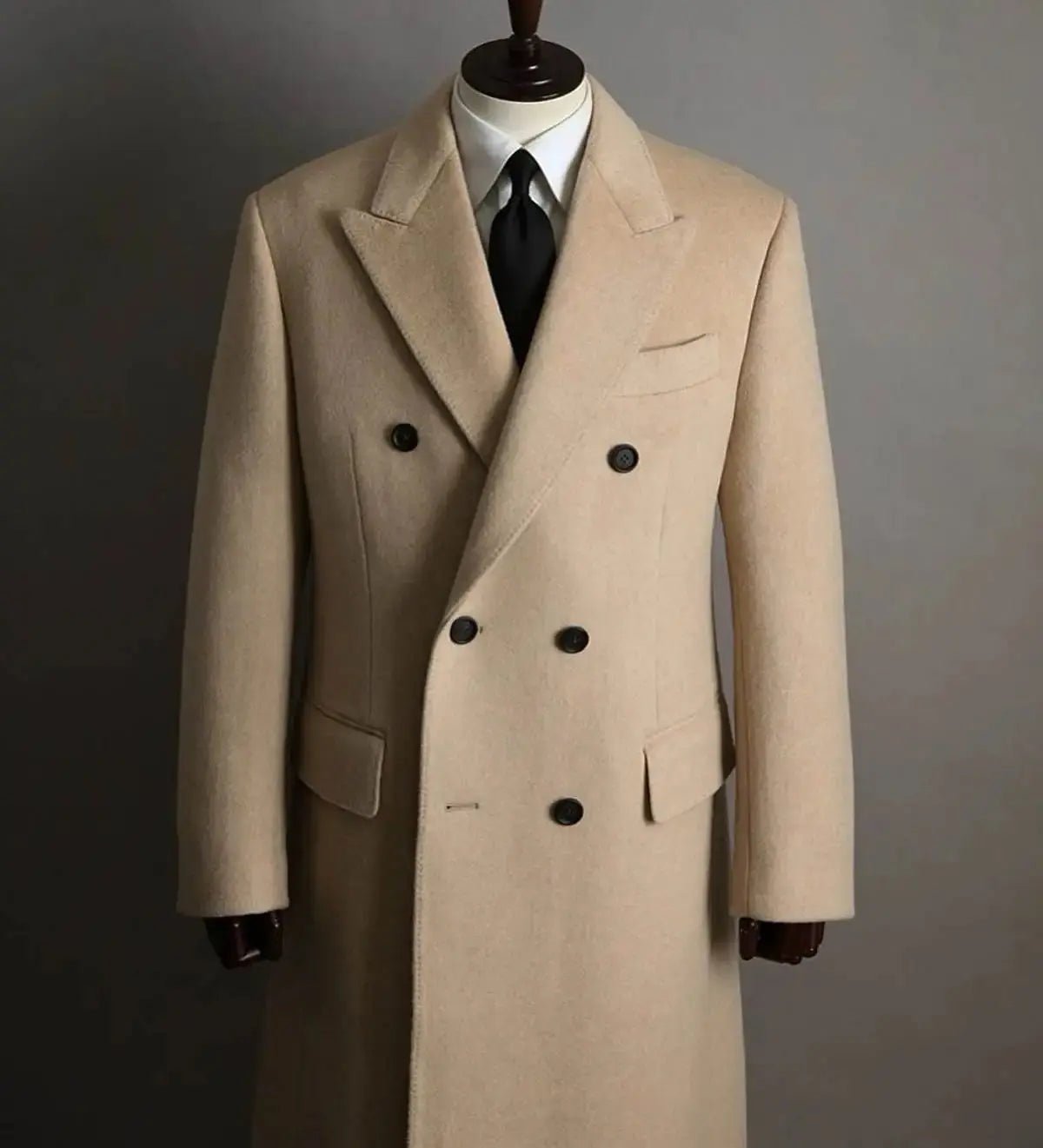 Classic Wool Blend Overcoat for Men Autumn and Winter Boutique Woolen Long Coat Double Breasted Formal Outwear Winter Jacket - Honesty Sales