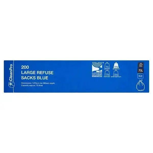 Clean Pro 200 Large Refuse Sacks Blue 75L - Honesty Sales