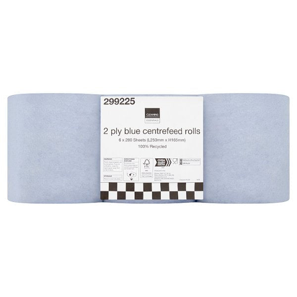 Cleaning Essentials 2 Ply Blue Centrefeed Rolls 6 Rolls (1 x 6pk) - Honesty Sales