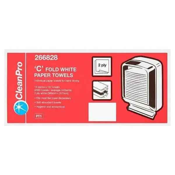 CleanPro C Fold White Paper Towels 2 Ply 15 Packs x 157 Towels - Honesty Sales