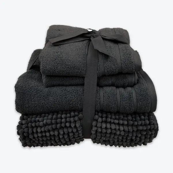 Coordinated Bobble Bath Mat & Towel Set - 4 Pack (Charcoal Grey) - Honesty Sales