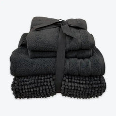 Coordinated Bobble Bath Mat & Towel Set - 4 Pack (Charcoal Grey) - Honesty Sales