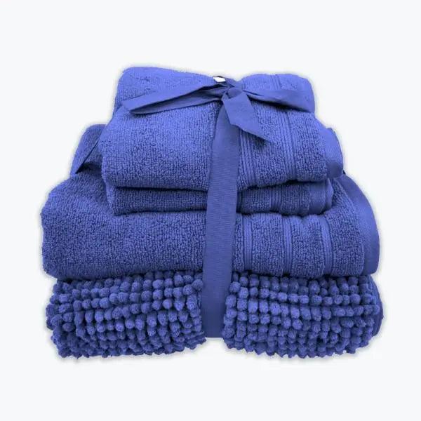 Coordinated Bobble Bath Mat & Towel Set - 4 Pack (Denim) - Honesty Sales