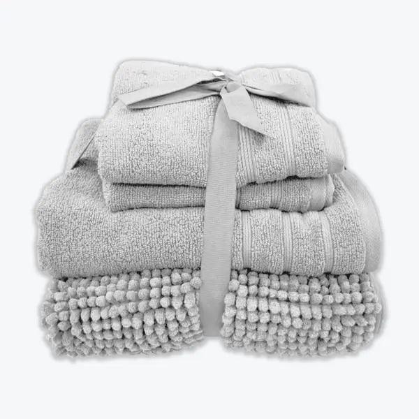Coordinated Bobble Bath Mat & Towel Set - 4 Pack (Light Grey) - Honesty Sales