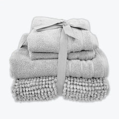 Coordinated Bobble Bath Mat & Towel Set - 4 Pack (Light Grey) - Honesty Sales