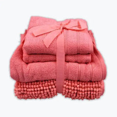 Coordinated Bobble Bath Mat & Towel Set - 4 Pack (Rose Pink) - Honesty Sales