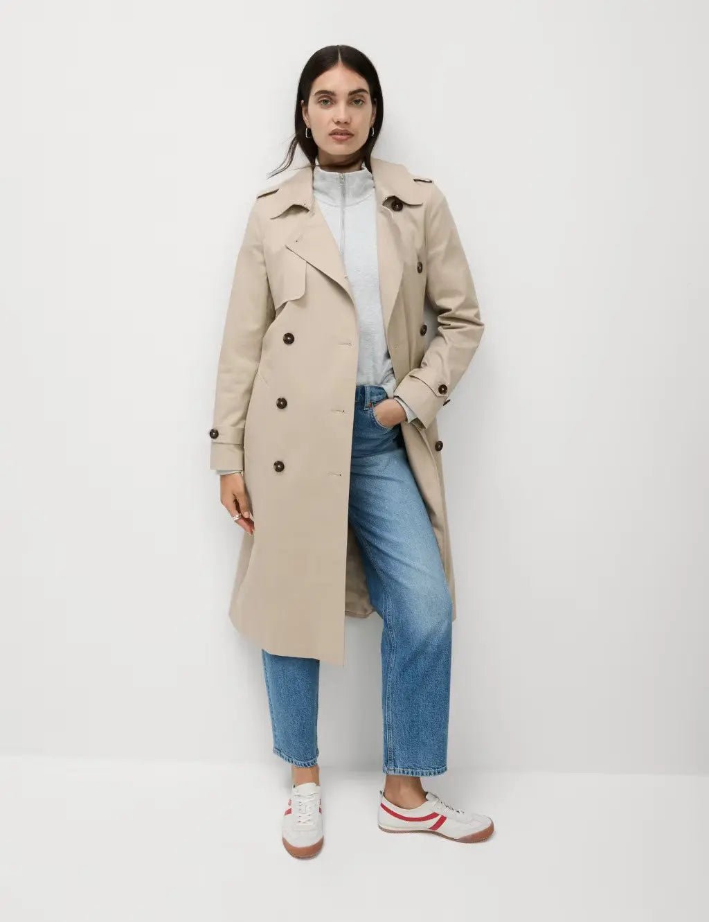 Cotton Rich Belted Longline Trench Coat - Honesty Sales