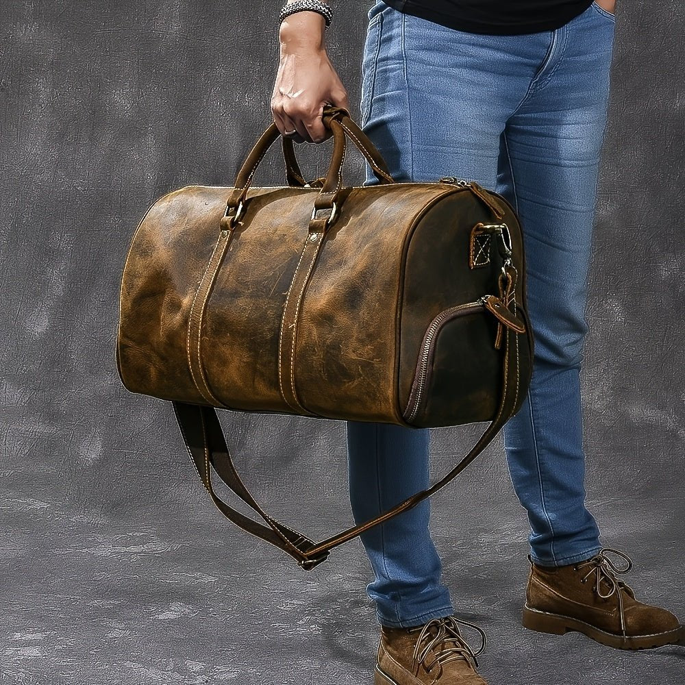 Crazy Horse Leather Vintage Travel Bag – Handmade Genuine Leather Large - Capacity Crossbody Motorcycle Bag - Honesty Sales